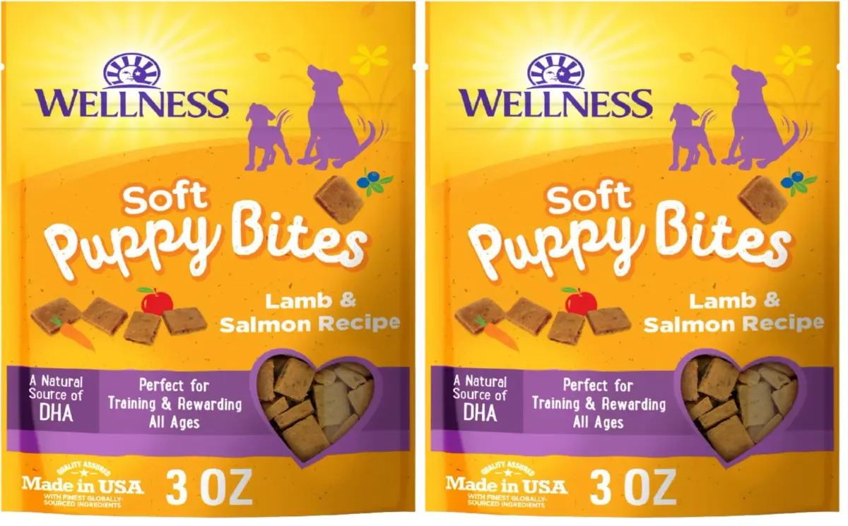 Wellness Soft Puppy Bites Dog Training Treats, Natural, Grain Free, Lamb and Salmon Recipe, 6 oz (170 g) | DHA for Brain Development - main product image