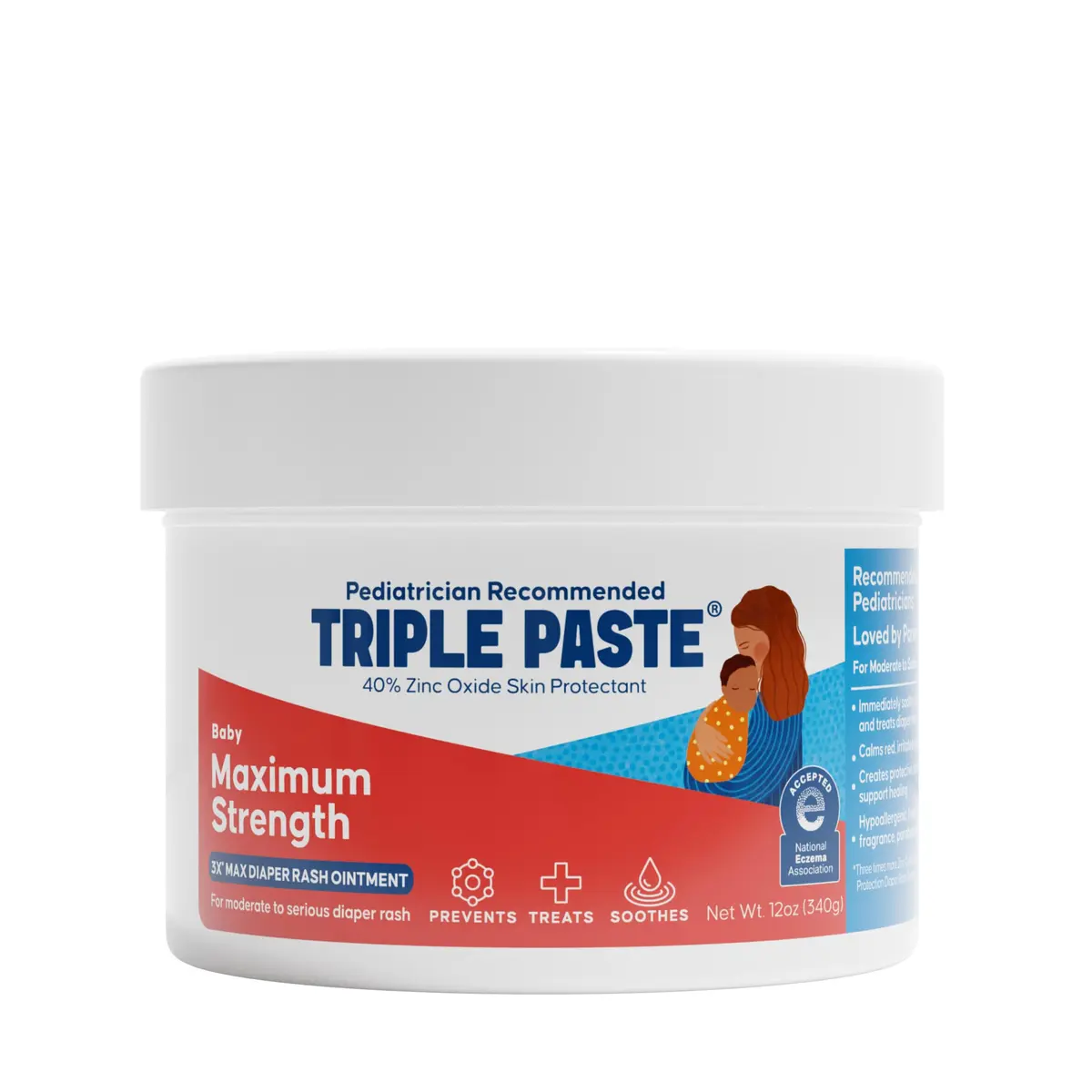 Triple Paste 3X Max Strength Diaper Rash Ointment, 40% Zinc Oxide, 12 oz | Fast Relief for Severe Baby Rash - main product image