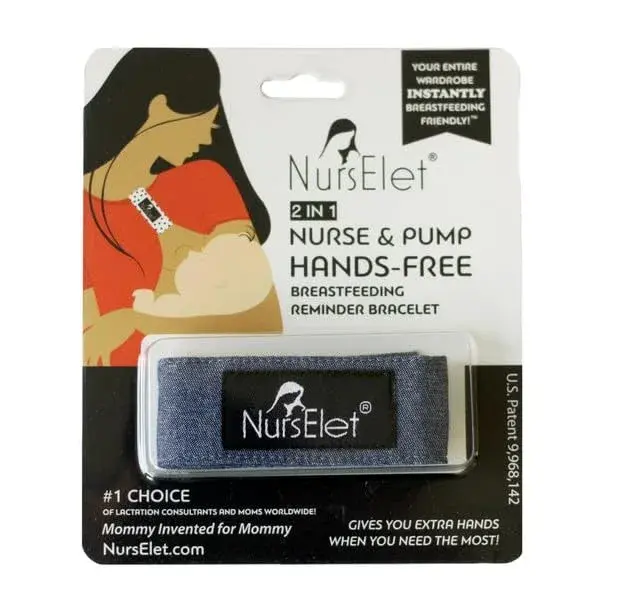 NursElet Nursing Bracelet, Hands-Free Shirt Holder & Breastfeeding Reminder (Denim - 2 Units) - main product image
