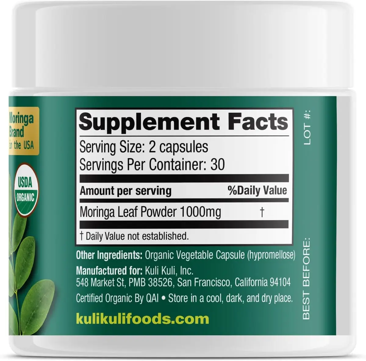 Kuli Kuli Organic Moringa Capsules 1000mg | Pure Leaf Supplement, 120ct, Vegetarian, USDA Organic - view 9