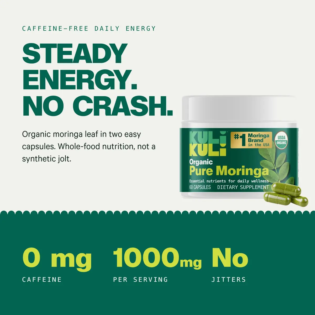 Kuli Kuli Organic Moringa Capsules 1000mg | Pure Leaf Supplement, 120ct, Vegetarian, USDA Organic - view 2