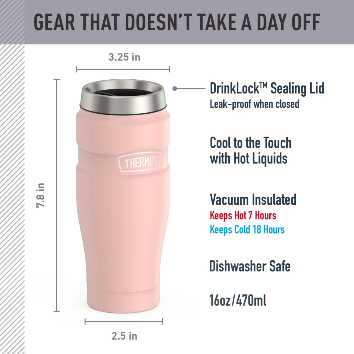 THERMOS Stainless King 16oz Travel Tumbler - Matte Pink | Hot 7 Hrs, Cold 18 Hrs - view 2