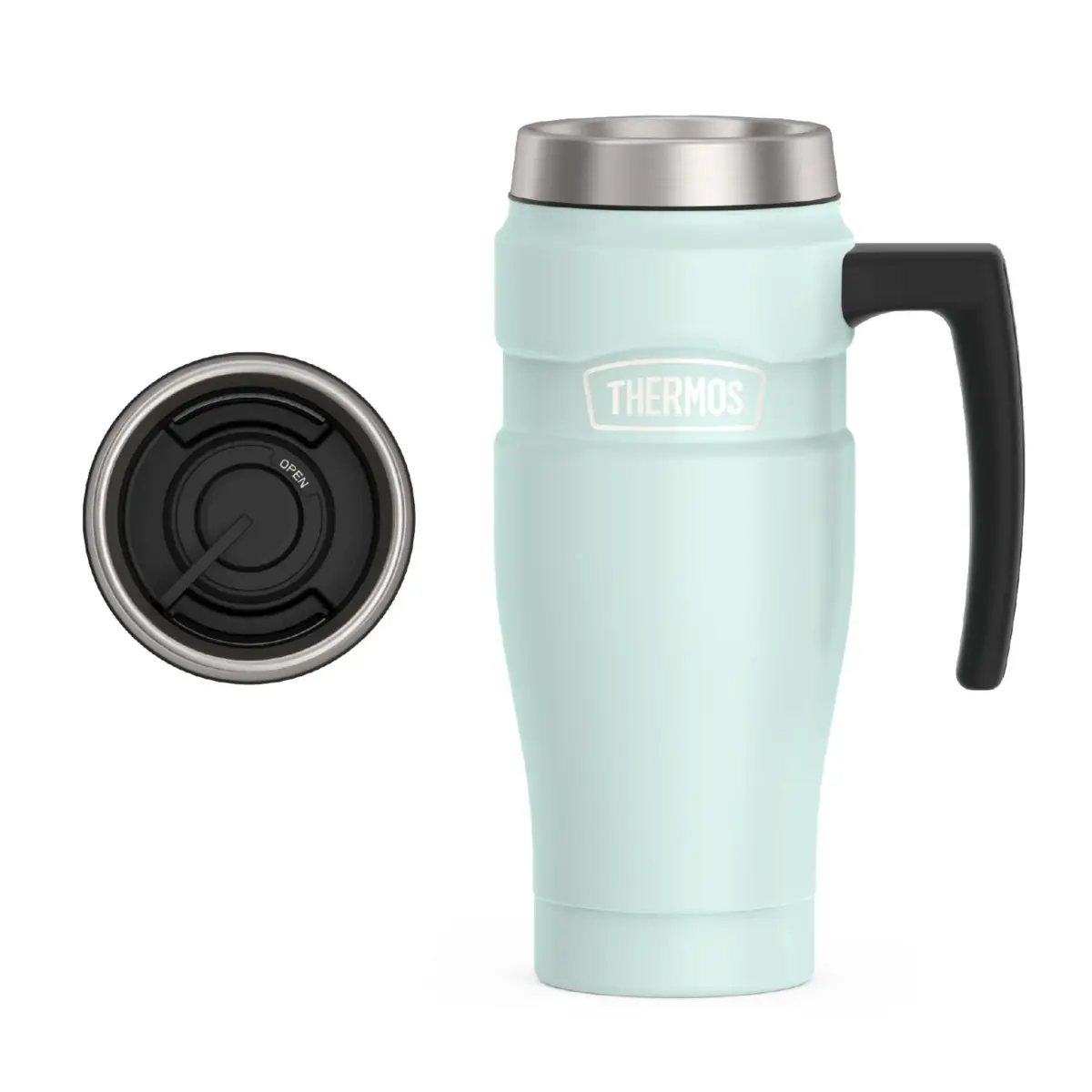 THERMOS Stainless King 16oz Travel Tumbler Mug with Handle, Matte Light Blue - main product image