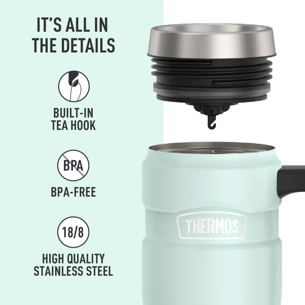 THERMOS Stainless King 16oz Travel Tumbler Mug with Handle, Matte Light Blue - view 4