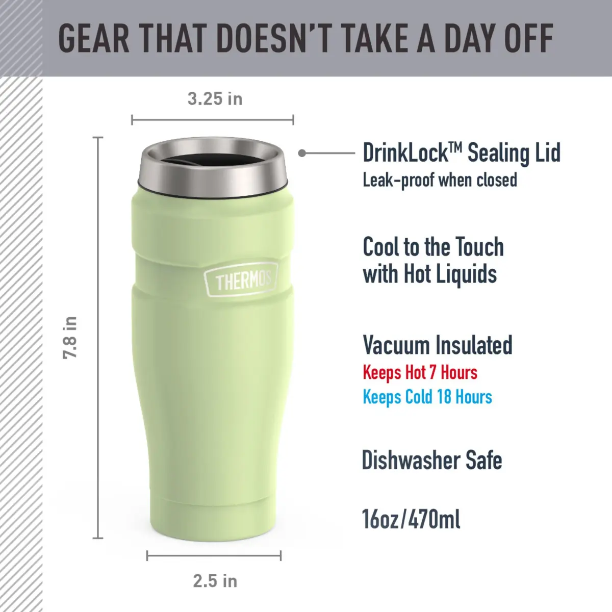 THERMOS Stainless King 16oz Travel Tumbler - Matte Green: Hot 7 Hrs, Cold 18 Hrs - view 2