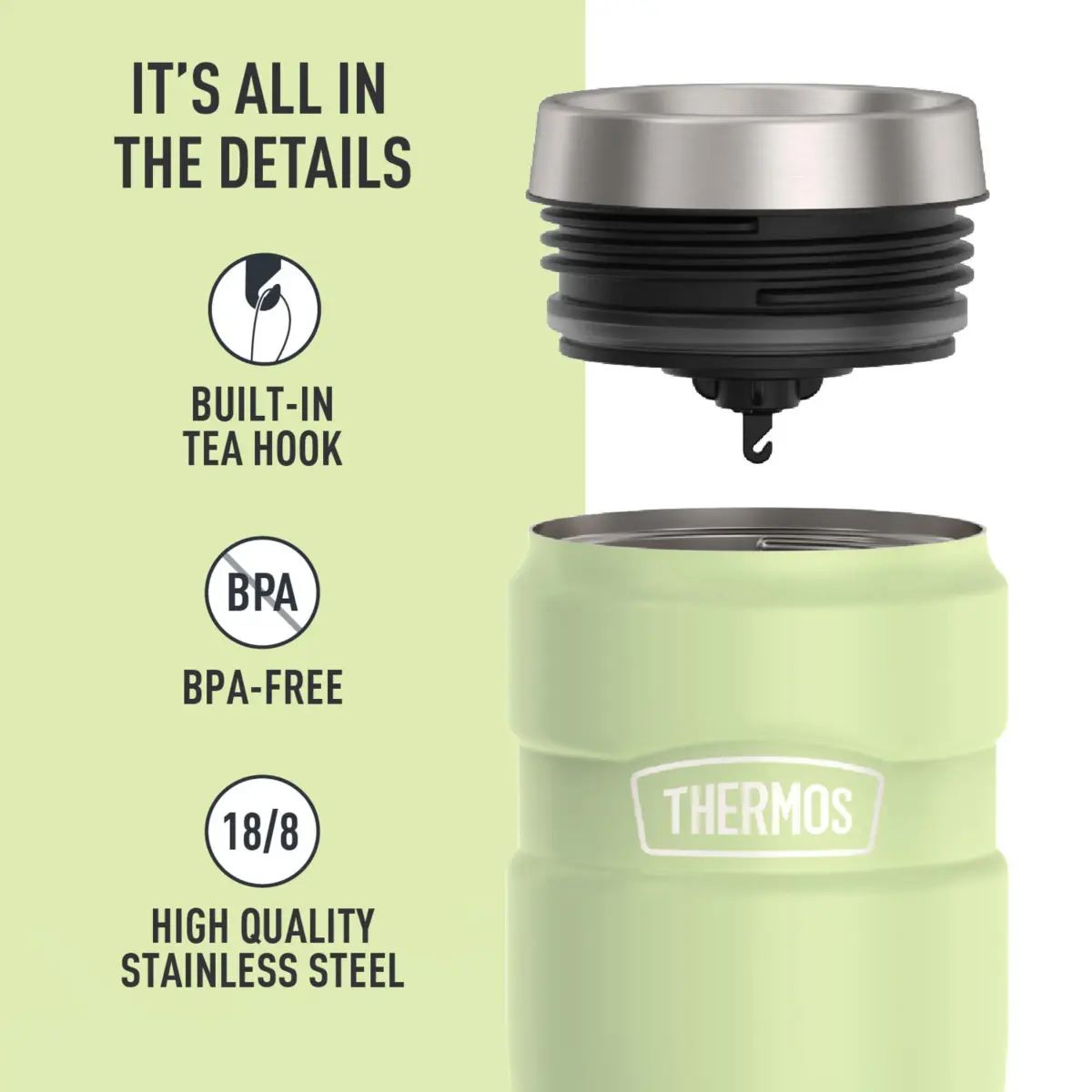 THERMOS Stainless King 16oz Travel Tumbler - Matte Green: Hot 7 Hrs, Cold 18 Hrs - view 4