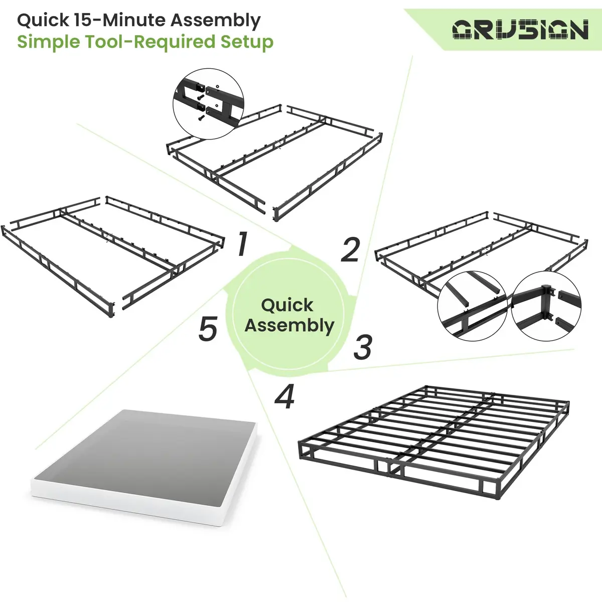 GRUSIGN 7 Inch Box Spring for King Bed | Heavy Duty Steel Frame, Low Profile, Quiet Assembly - view 8