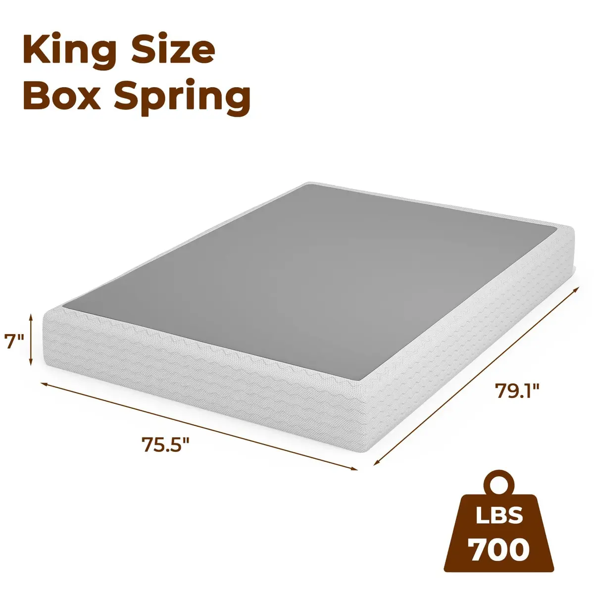 GRUSIGN 7 Inch Box Spring for King Bed | Heavy Duty Steel Frame, Low Profile, Quiet Assembly - view 3