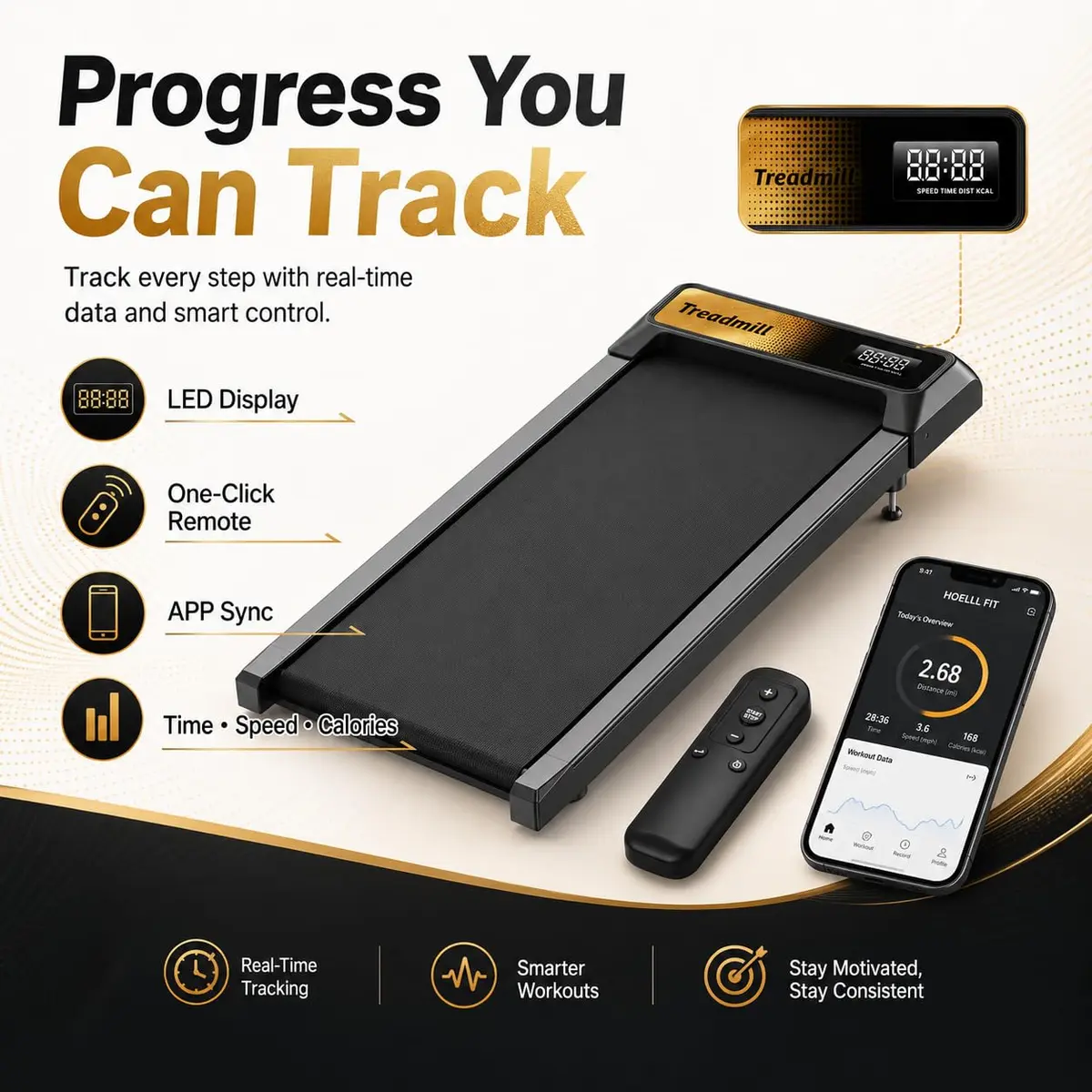 HOELLL Walking Pad Treadmill with 5% Incline | Compact, Quiet & Space-Saving for Home & Office - view 3