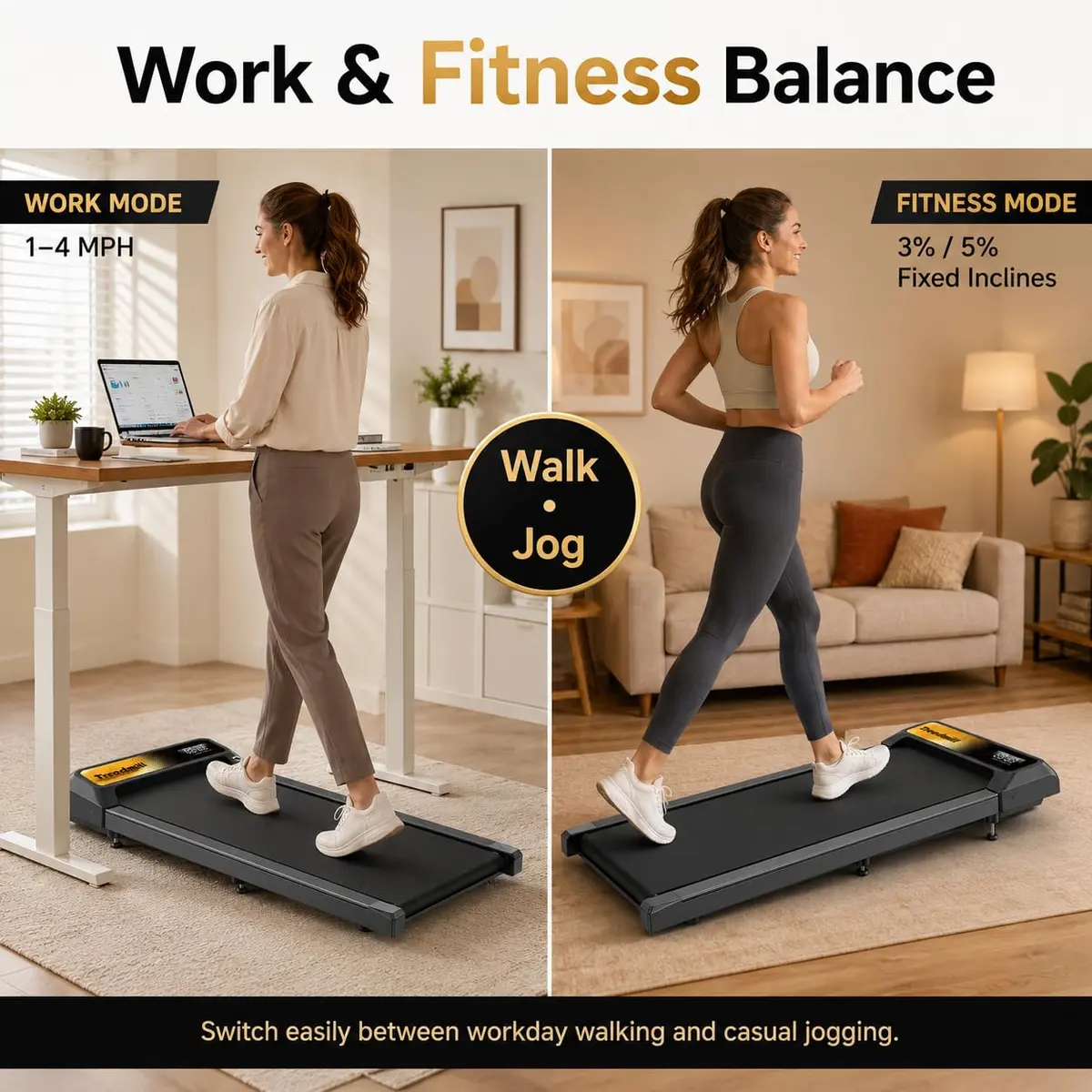 HOELLL Walking Pad Treadmill with 5% Incline | Compact, Quiet & Space-Saving for Home & Office - view 4