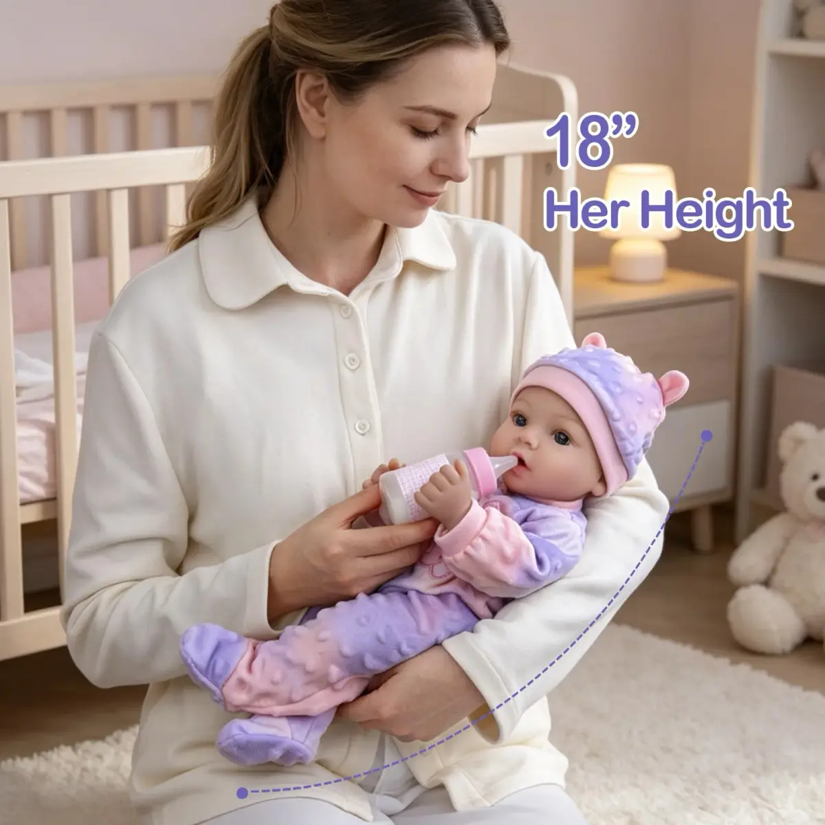 UOFTKIZ Realistic Reborn Baby Doll 18-inch Purple Rabbit Theme | Lifelike Nurturing Play for Ages 3+ - view 6