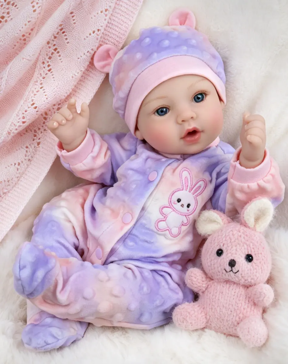 UOFTKIZ Realistic Reborn Baby Doll 18-inch Purple Rabbit Theme | Lifelike Nurturing Play for Ages 3+ - main product image