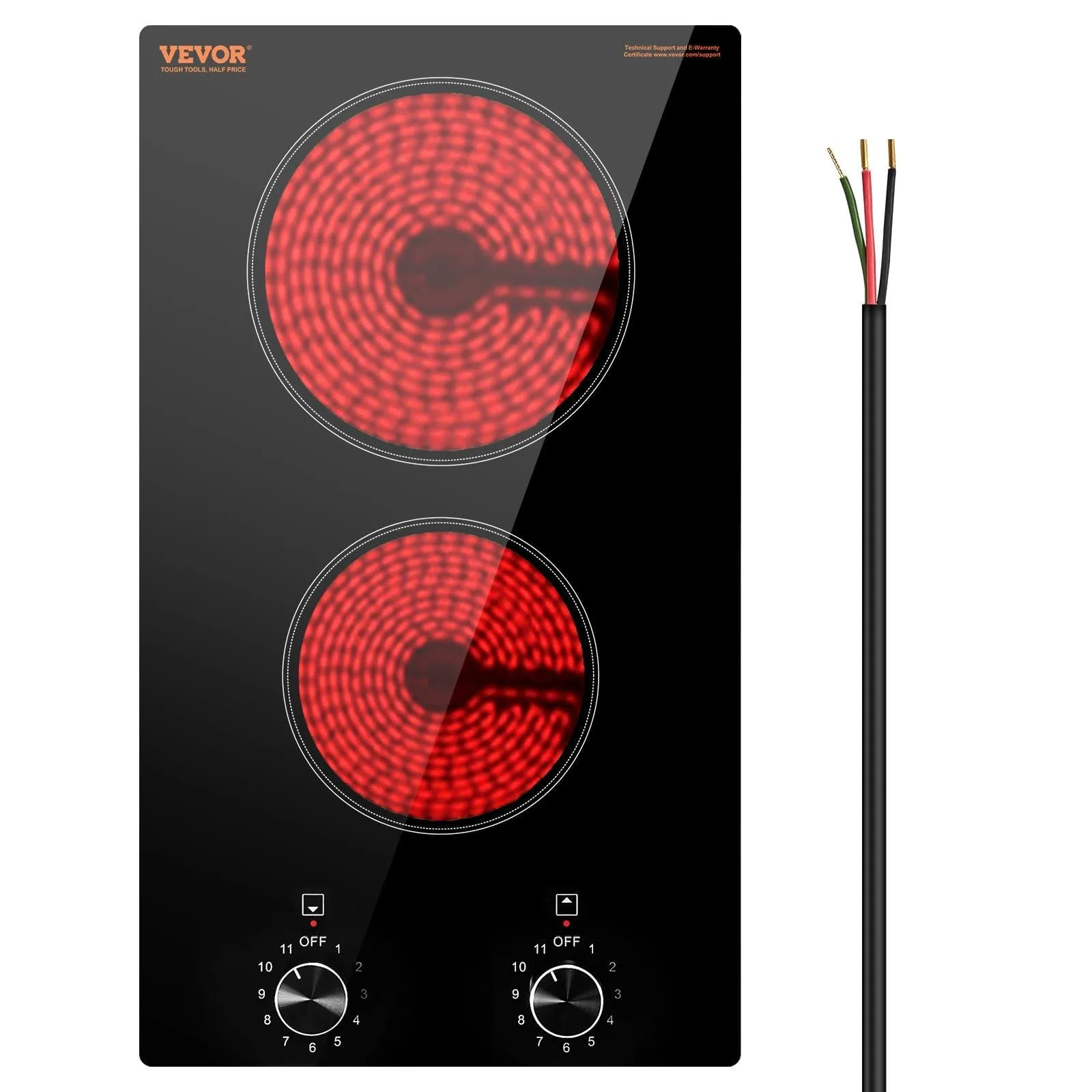 VEVOR 12 Inch 2-Burner Electric Cooktop 3000W Ceramic Radiant Cooktop | 220-240V Hard Wire - main product image