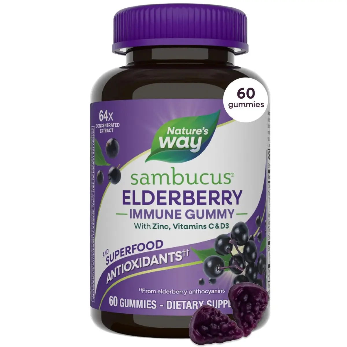 Nature's Way Sambucus Elderberry Gummies for Immune Support, 60 Gummies - main product image
