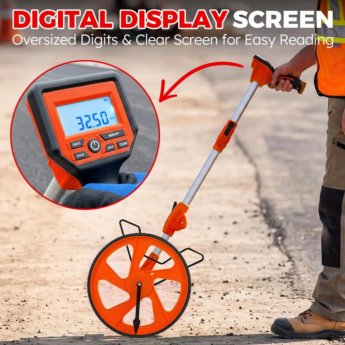 Zozen Measuring Wheel Digital Display, Imperial/Metric,12.5” Orange Roller | High Precision, Waterproof & Portable - view 4