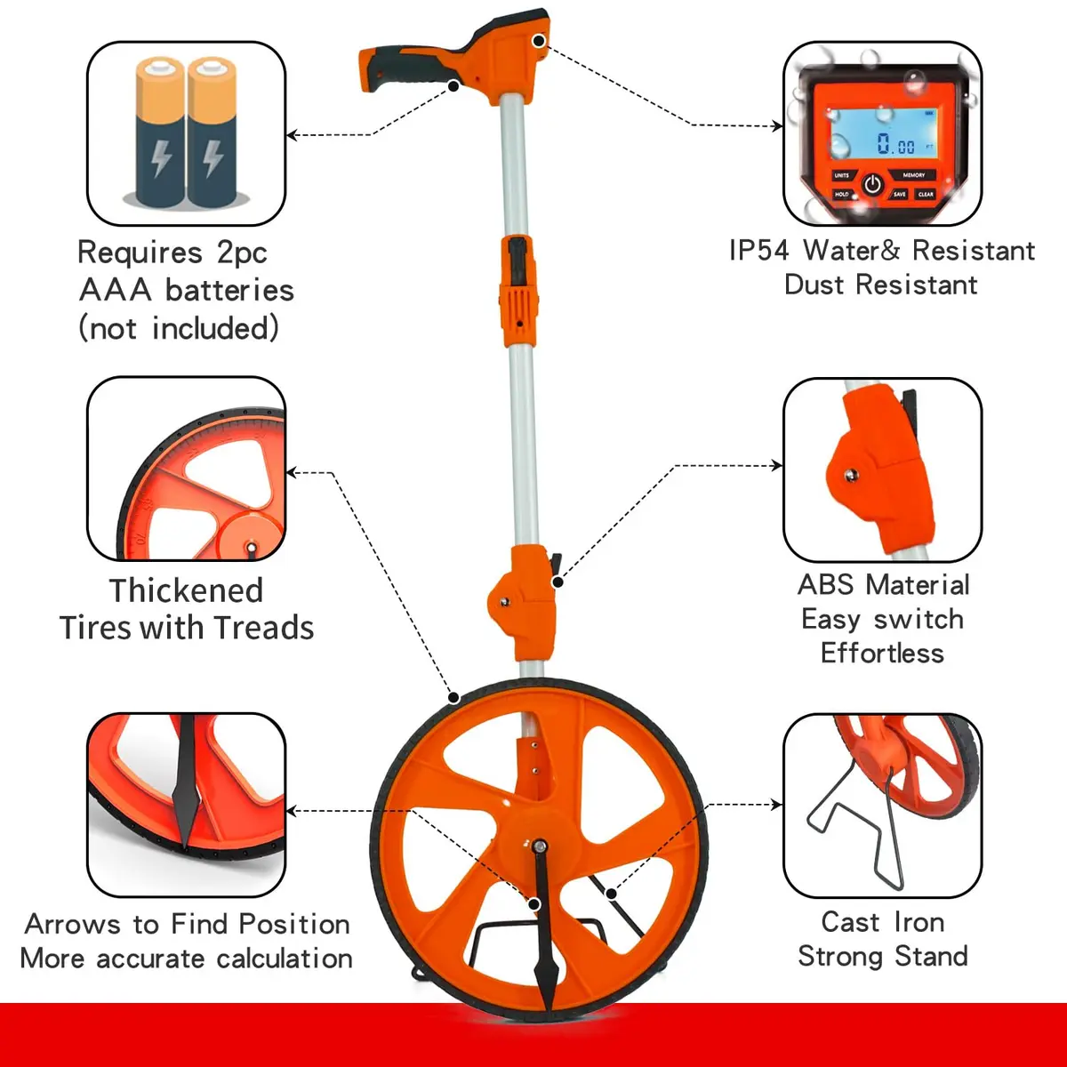 Zozen Measuring Wheel Digital Display, Imperial/Metric,12.5” Orange Roller | High Precision, Waterproof & Portable - view 7
