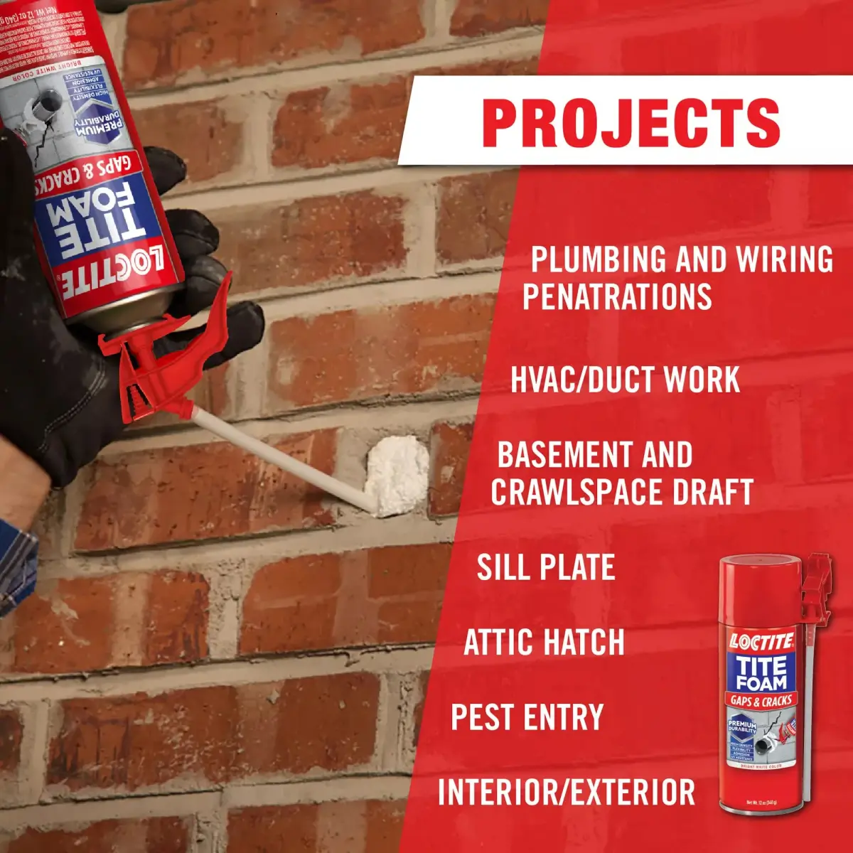 Loctite Tite Foam Gaps & Cracks Insulating Foam Sealant 12 oz (3-Pack) | Fills, Seals, and Insulates Gaps Up to 1 Inch - view 3