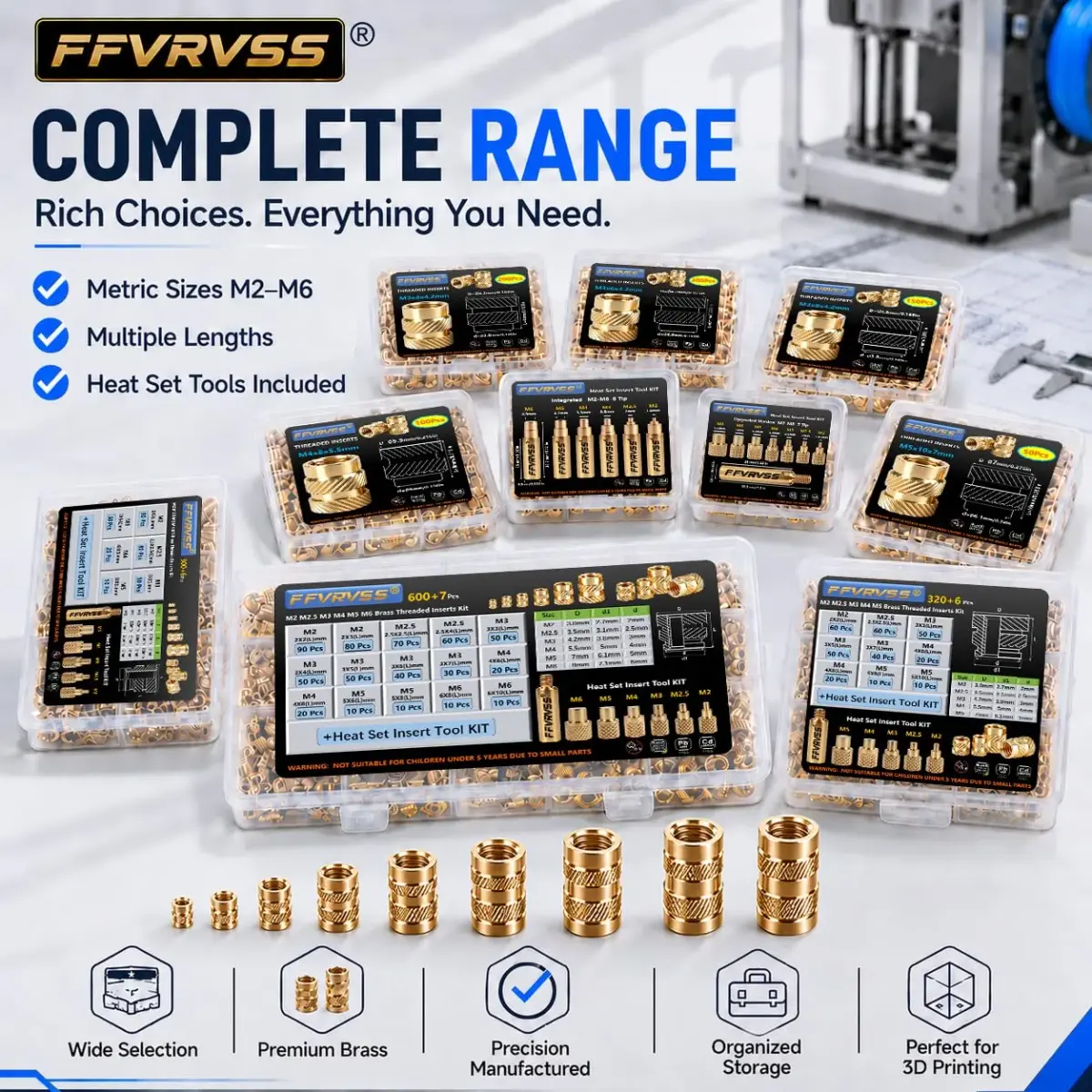 FFVRVSS M4x6x5.5 Brass Threaded Inserts Kit (100 Pcs) | Heat Set for 3D Printing - view 7