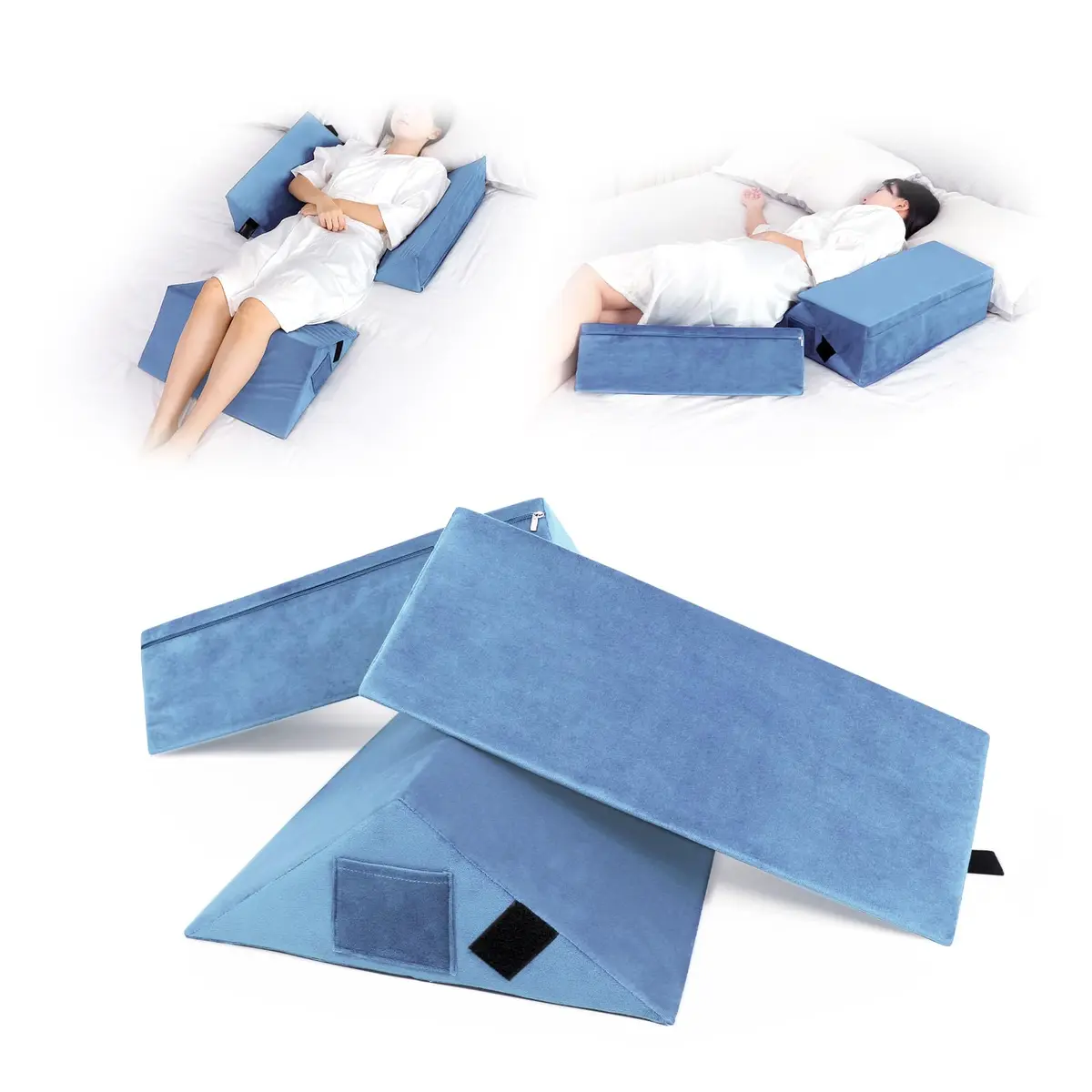 Fanwer Positioning Wedge Pillow for Side Sleeping (3 in 1),19.69",LightBlue | Adjustable Support for Bed & Post-Surgery Recovery - main product image