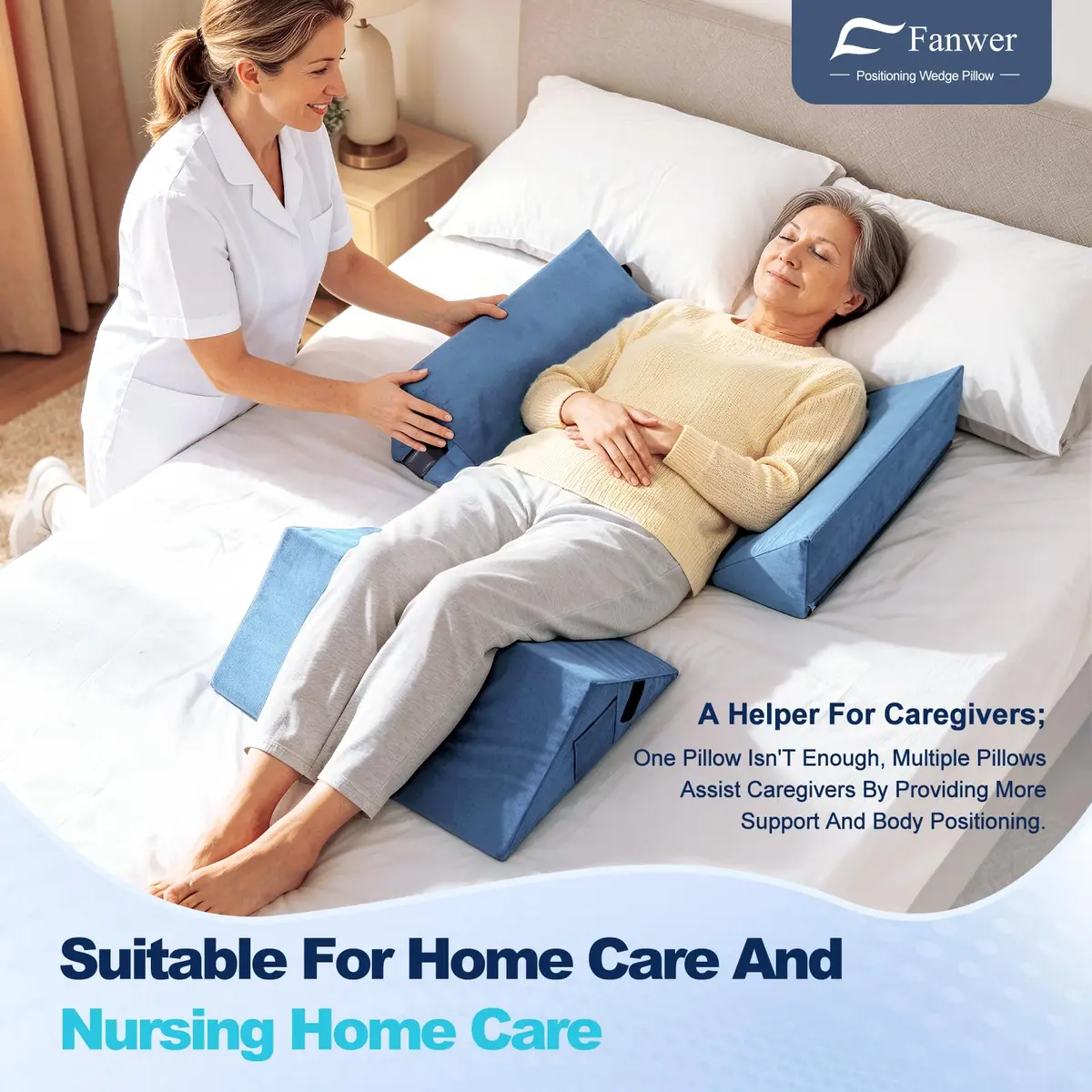 Fanwer Positioning Wedge Pillow for Side Sleeping (3 in 1),19.69",LightBlue | Adjustable Support for Bed & Post-Surgery Recovery - view 4