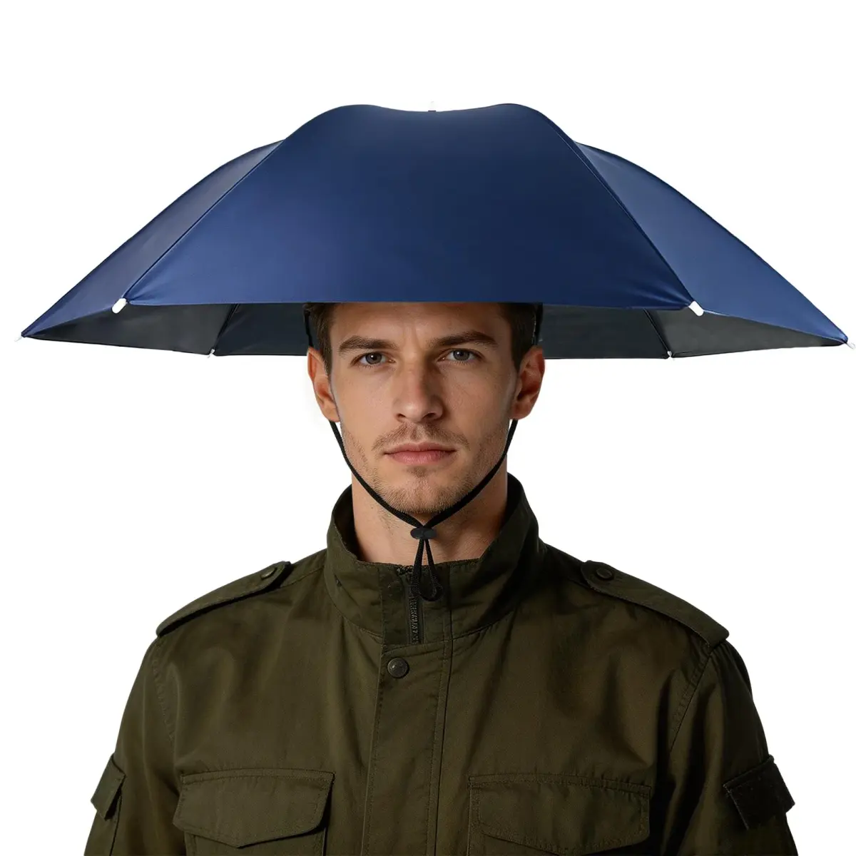 Luwint Hands-Free 36" Umbrella Hat - Blue-Black, Foldable Sun & Rain Protection - main product image