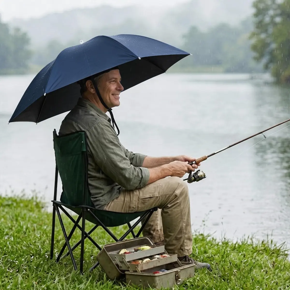 Luwint 36" Hands Free Umbrella Hat, Blue | Wearable Sun & Rain Protection with Adjustable Chin Strap - view 7