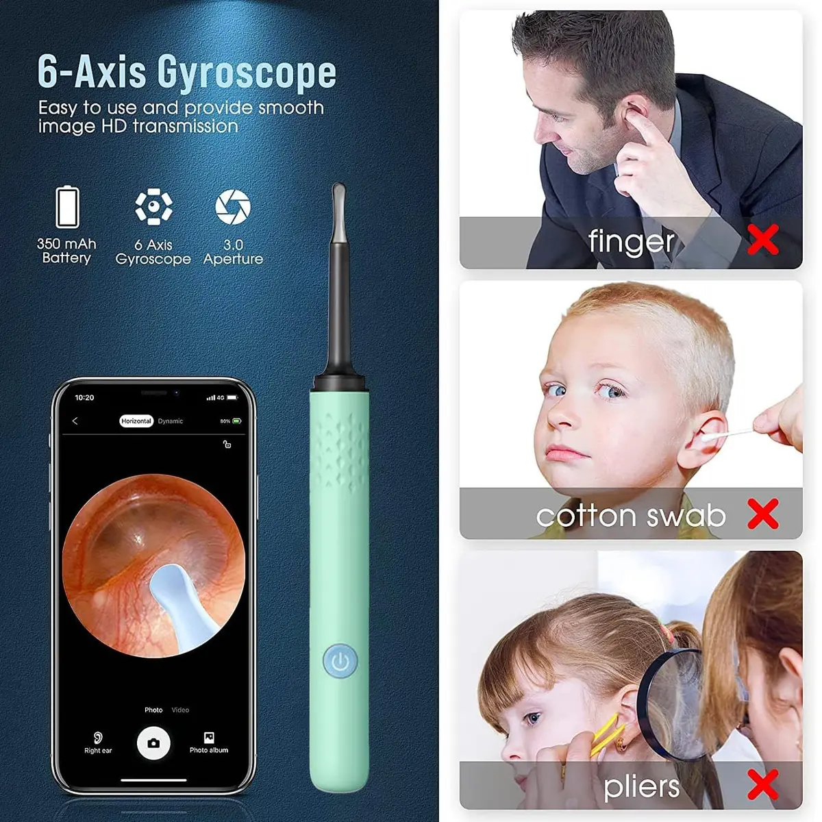 AIFINI Ear Wax Removal Kit with Camera & Light | 1080P HD Ear Inspection Tool for Adults - view 4