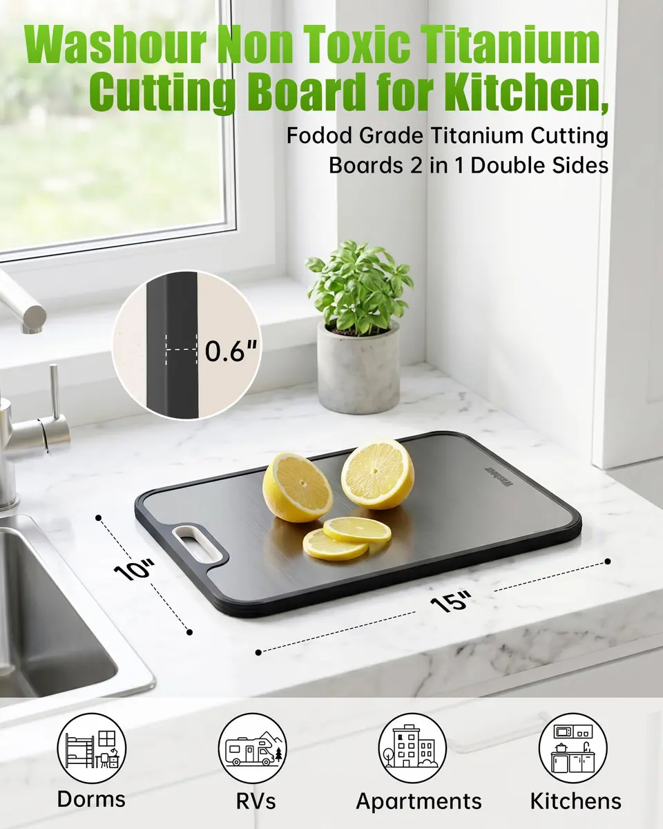 Washour Titanium Cutting Board 15" x 10" | Dual-Sided Food Grade Kitchen Essential - view 2