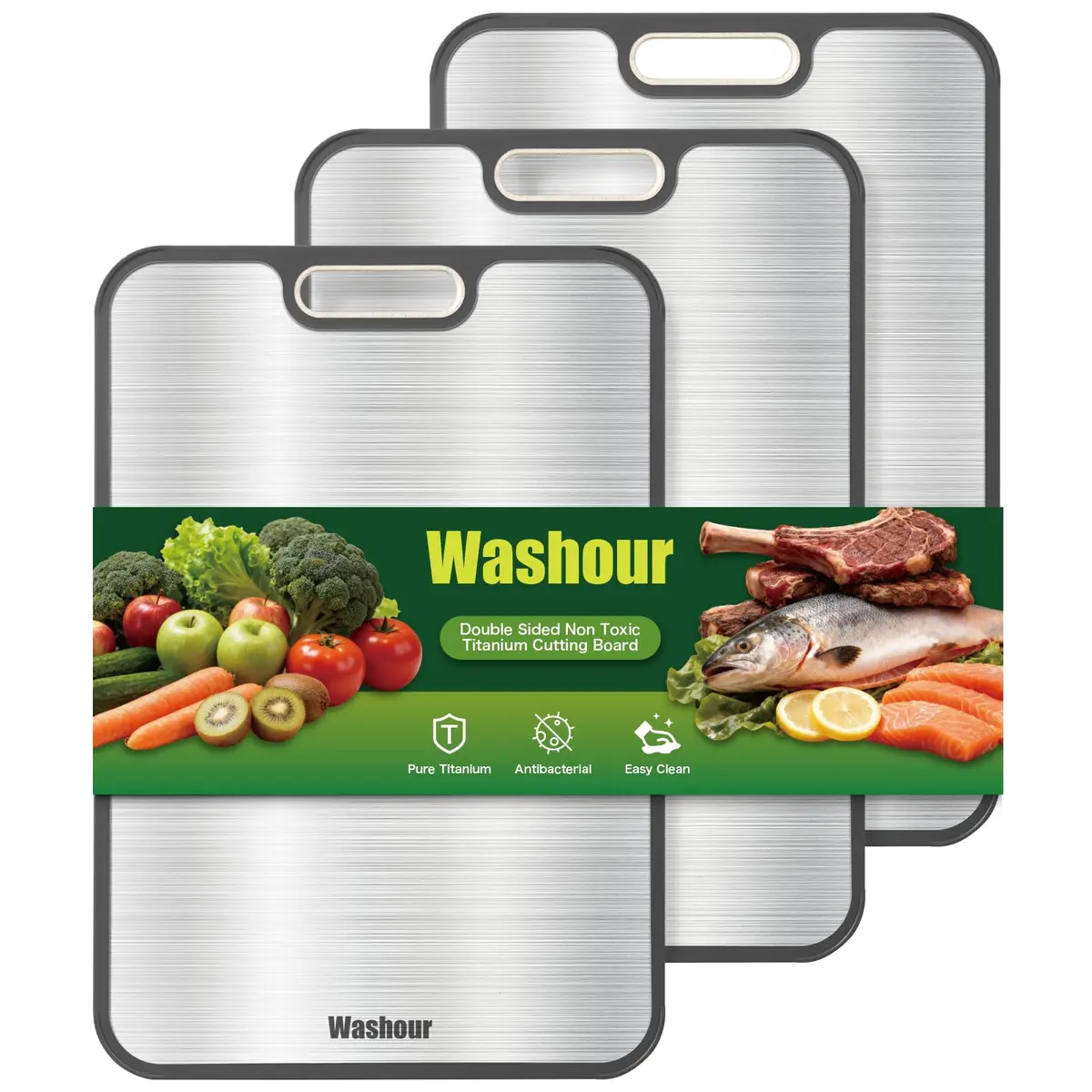 Washour Titanium Cutting Board Set of 3 | Double-Sided, 16" x 11" | Non-Toxic, Hygienic & Durable - main product image