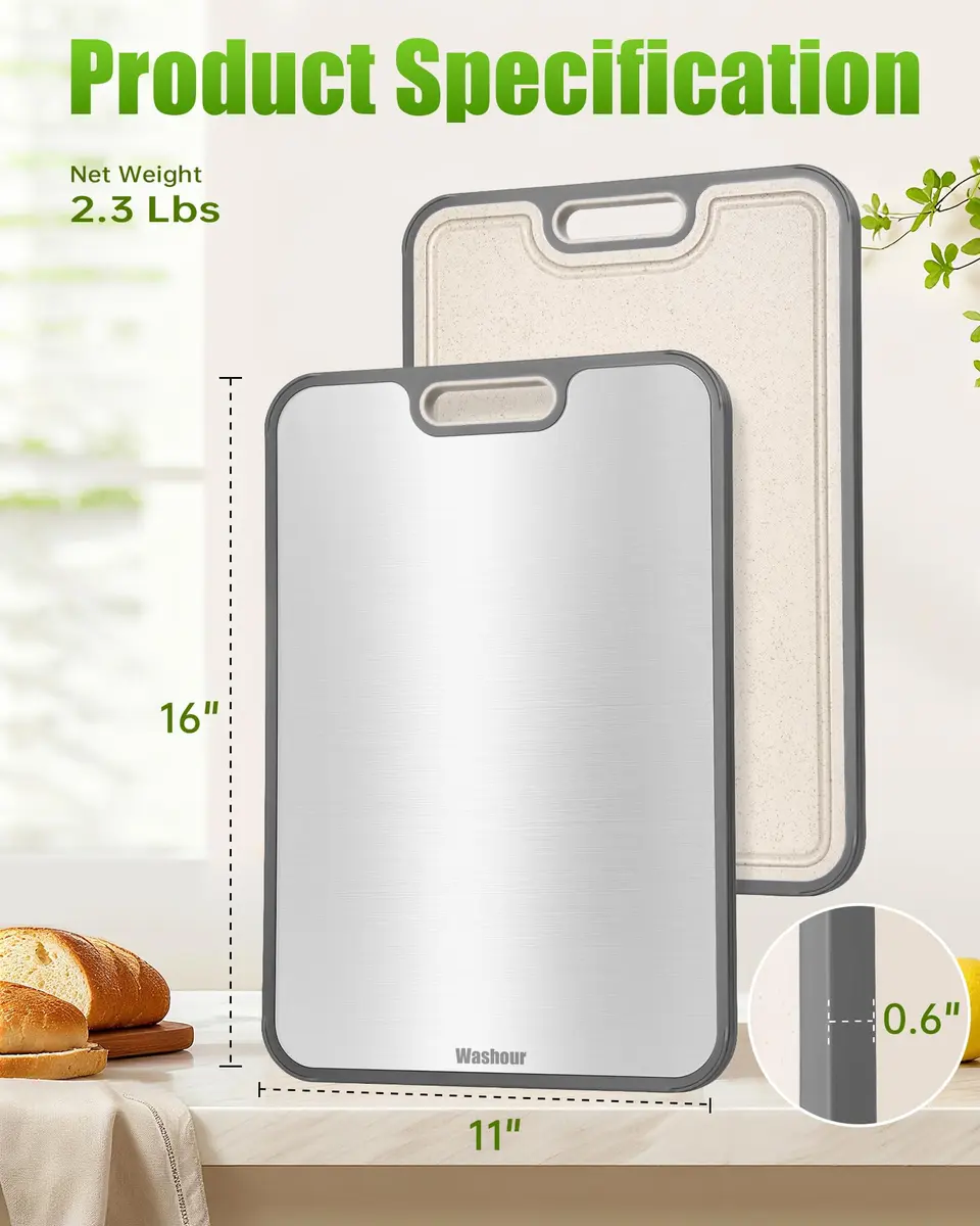 Washour Titanium Cutting Board Set of 3 | Double-Sided, 16" x 11" | Non-Toxic, Hygienic & Durable - view 4