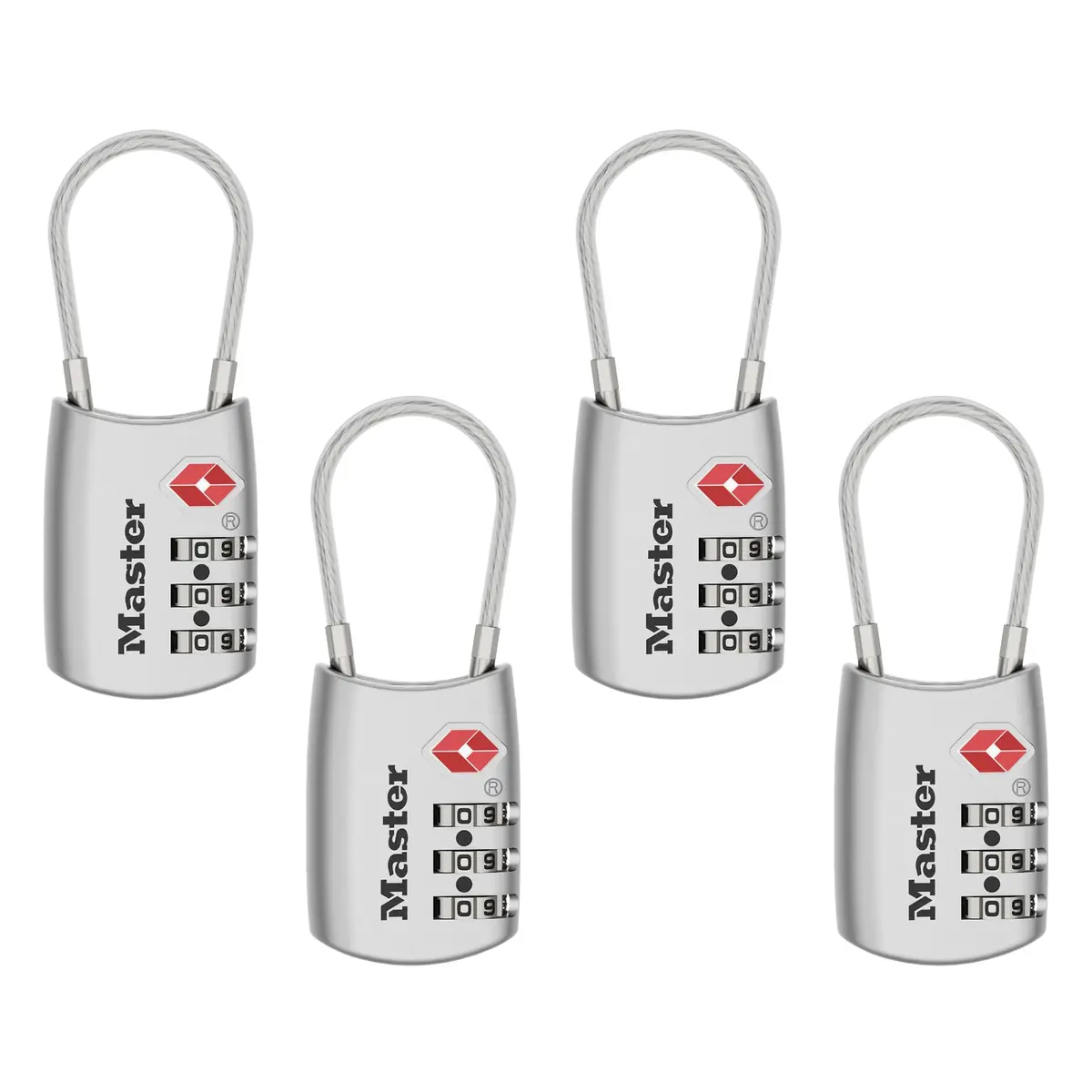 Master Lock TSA Approved Combination Luggage Lock, 4-Pack | Durable Metal Body & TSA Screeners Friendly - main product image