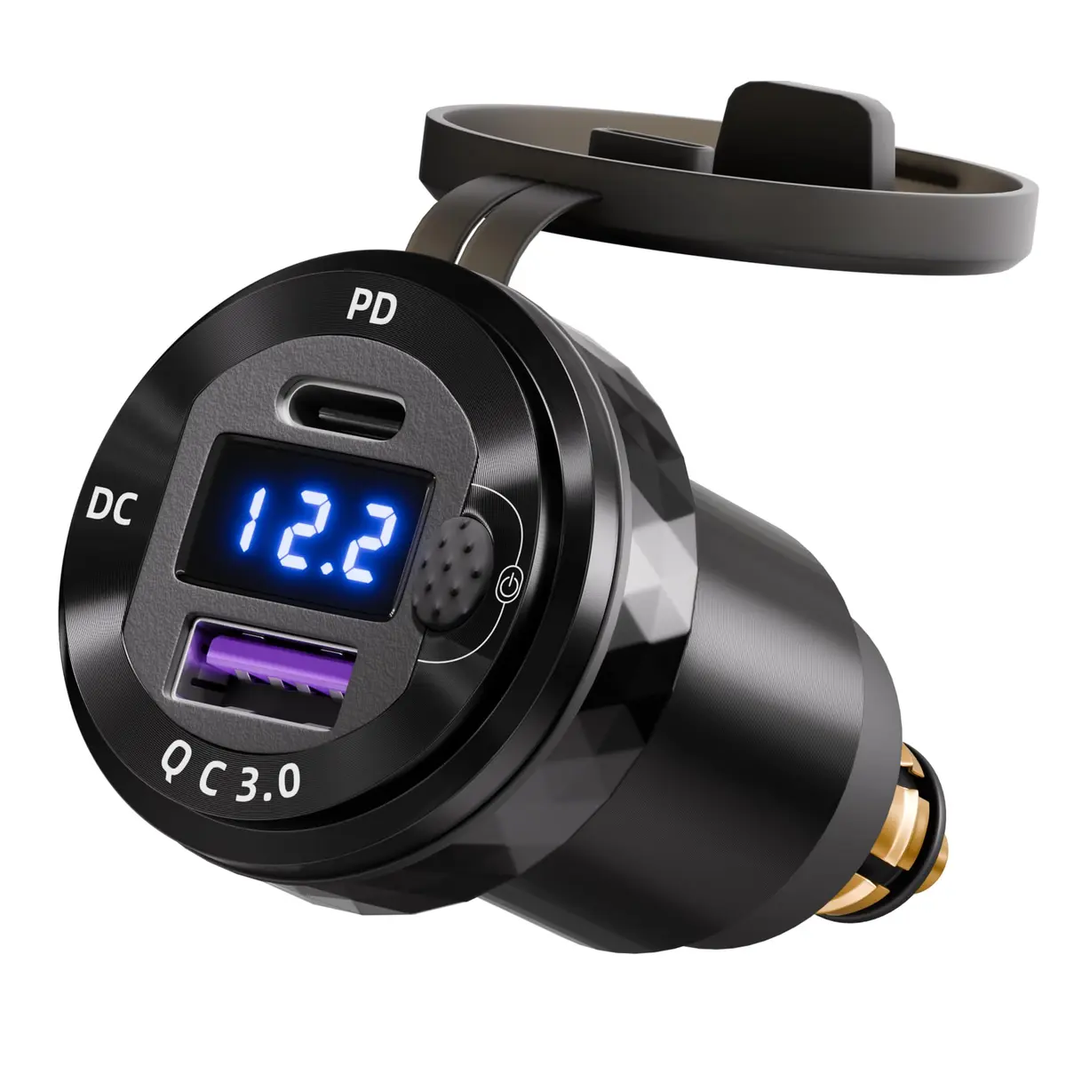 DaierTek Waterproof DIN/Hella USB Charger Adapter 12V | Fast Charging, Blue LED, Motorcycle Compatible - main product image