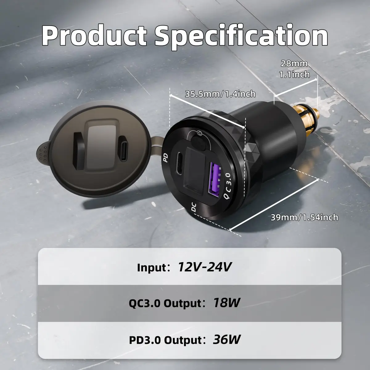 DaierTek Waterproof DIN/Hella USB Charger Adapter 12V | Fast Charging, Blue LED, Motorcycle Compatible - view 5