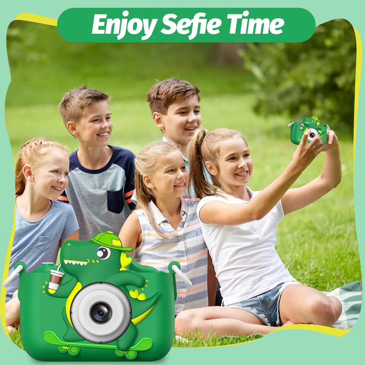 Goopow Kids Digital Camera Toy with Cartoon Cover & SD Card Included | 1080p Video, 8x Digital Zoom, Rechargeable Battery, for Ages 3-8 - view 5