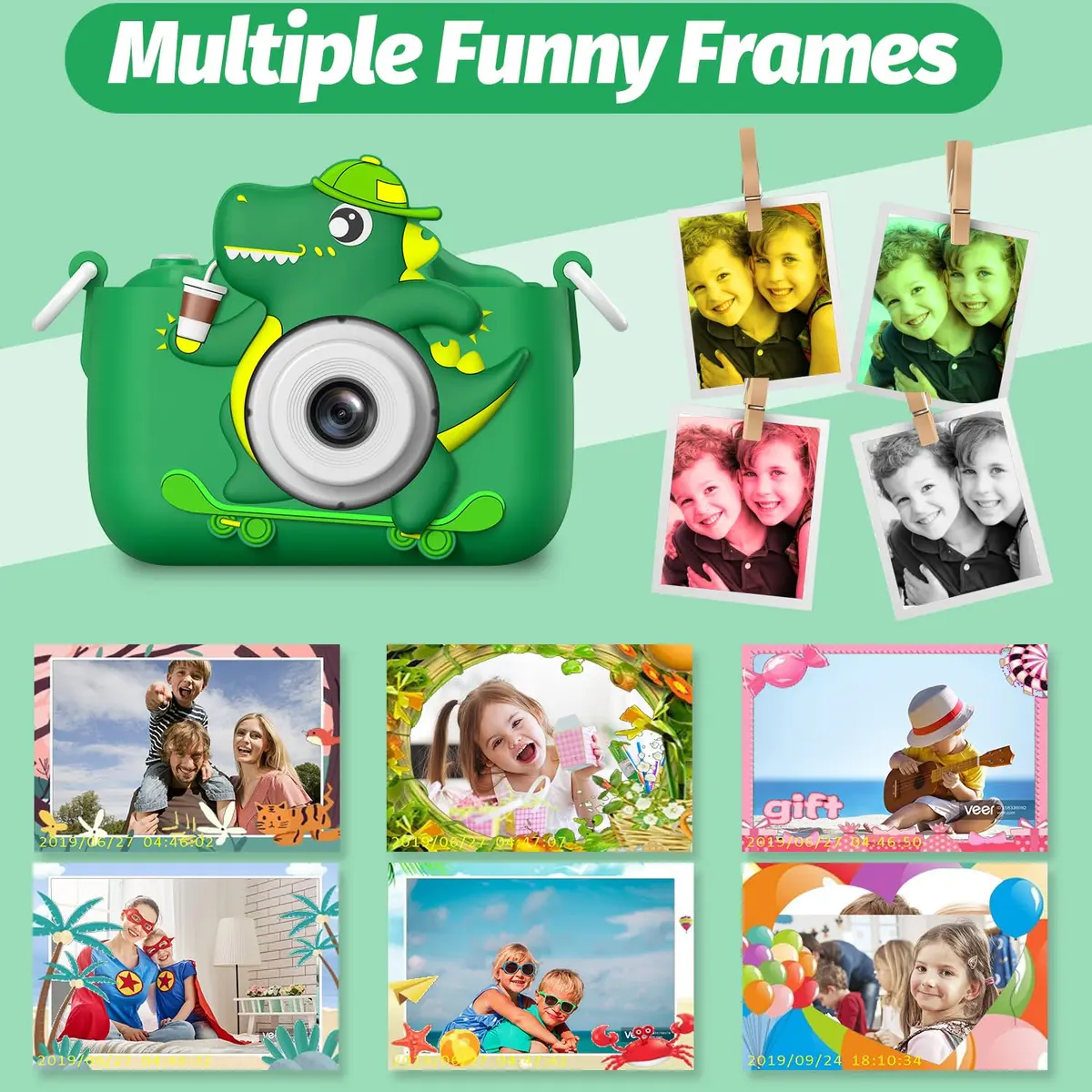 Goopow Kids Digital Camera Toy with Cartoon Cover & SD Card Included | 1080p Video, 8x Digital Zoom, Rechargeable Battery, for Ages 3-8 - view 6