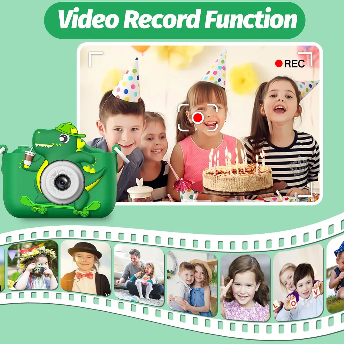 Goopow Kids Digital Camera Toy with Cartoon Cover & SD Card Included | 1080p Video, 8x Digital Zoom, Rechargeable Battery, for Ages 3-8 - view 7