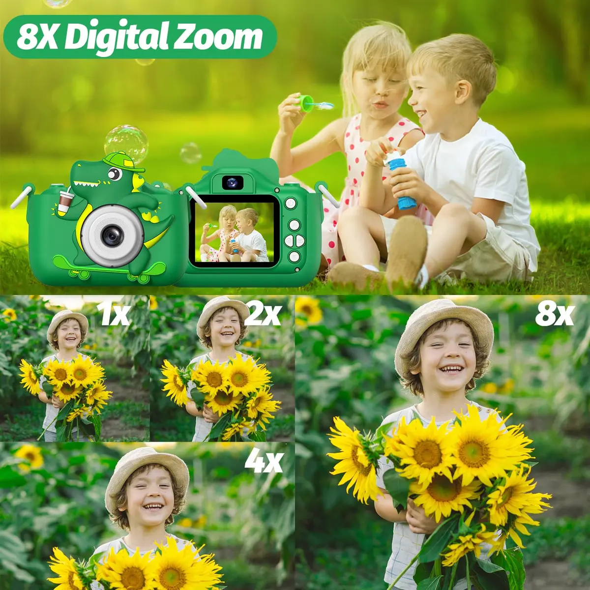 Goopow Kids Digital Camera Toy with Cartoon Cover & SD Card Included | 1080p Video, 8x Digital Zoom, Rechargeable Battery, for Ages 3-8 - view 8