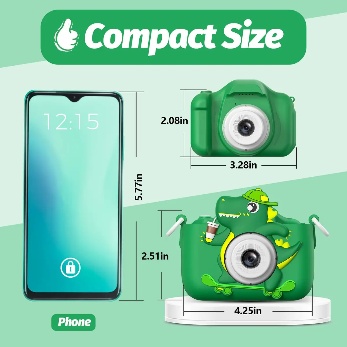 Goopow Kids Digital Camera Toy with Cartoon Cover & SD Card Included | 1080p Video, 8x Digital Zoom, Rechargeable Battery, for Ages 3-8 - view 2
