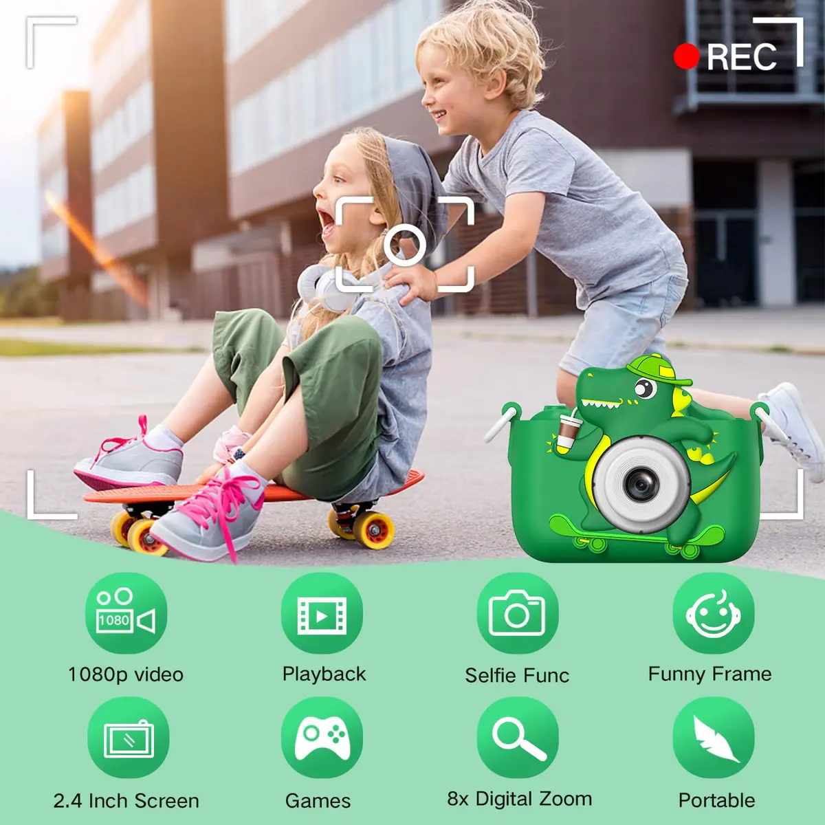 Goopow Kids Digital Camera Toy with Cartoon Cover & SD Card Included | 1080p Video, 8x Digital Zoom, Rechargeable Battery, for Ages 3-8 - view 3
