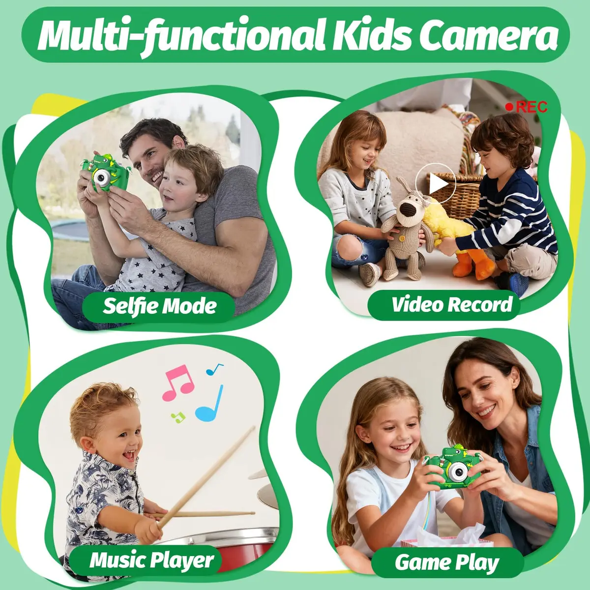Goopow Kids Digital Camera Toy with Cartoon Cover & SD Card Included | 1080p Video, 8x Digital Zoom, Rechargeable Battery, for Ages 3-8 - view 4