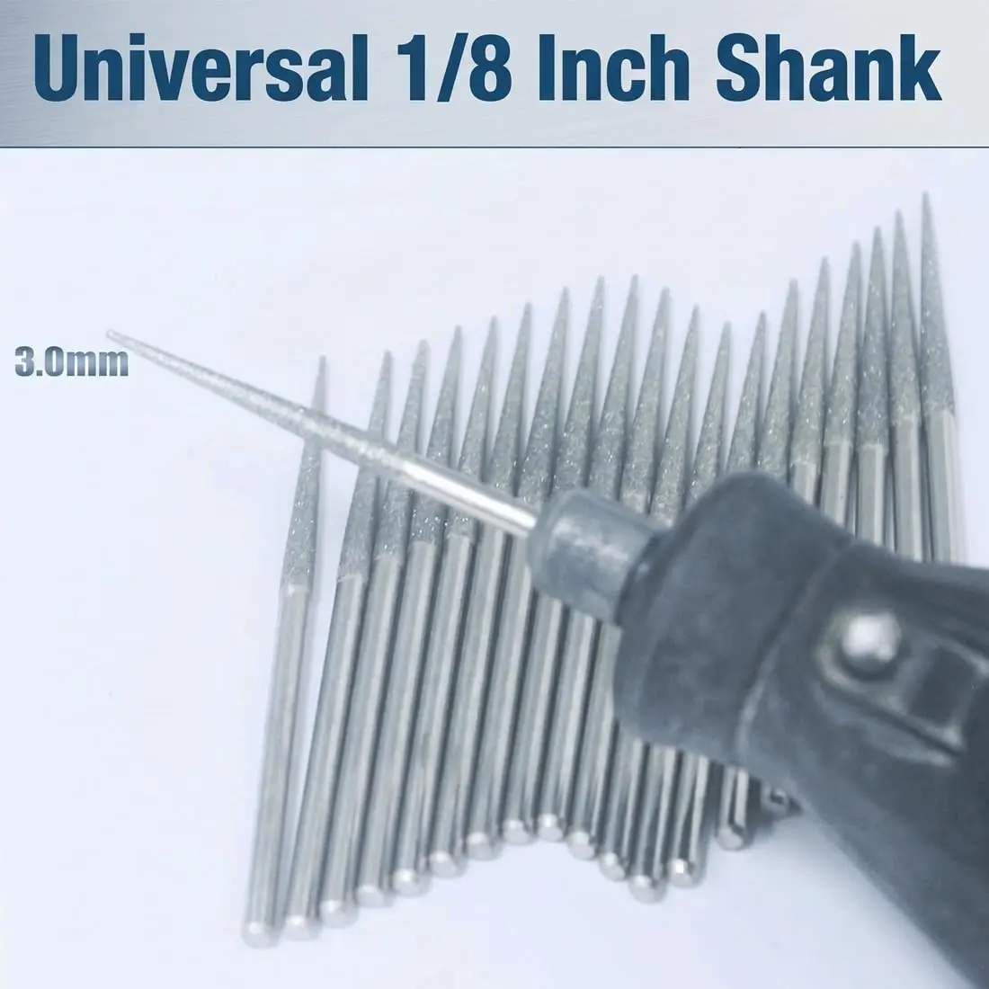 Luo ke 20 Pcs 1/8" Shank Diamond Cone Burr Set, 3mm Cone Shape Expanding Hole Drill Bits | For Stone, Glass, Ceramics, Jewelry - view 2
