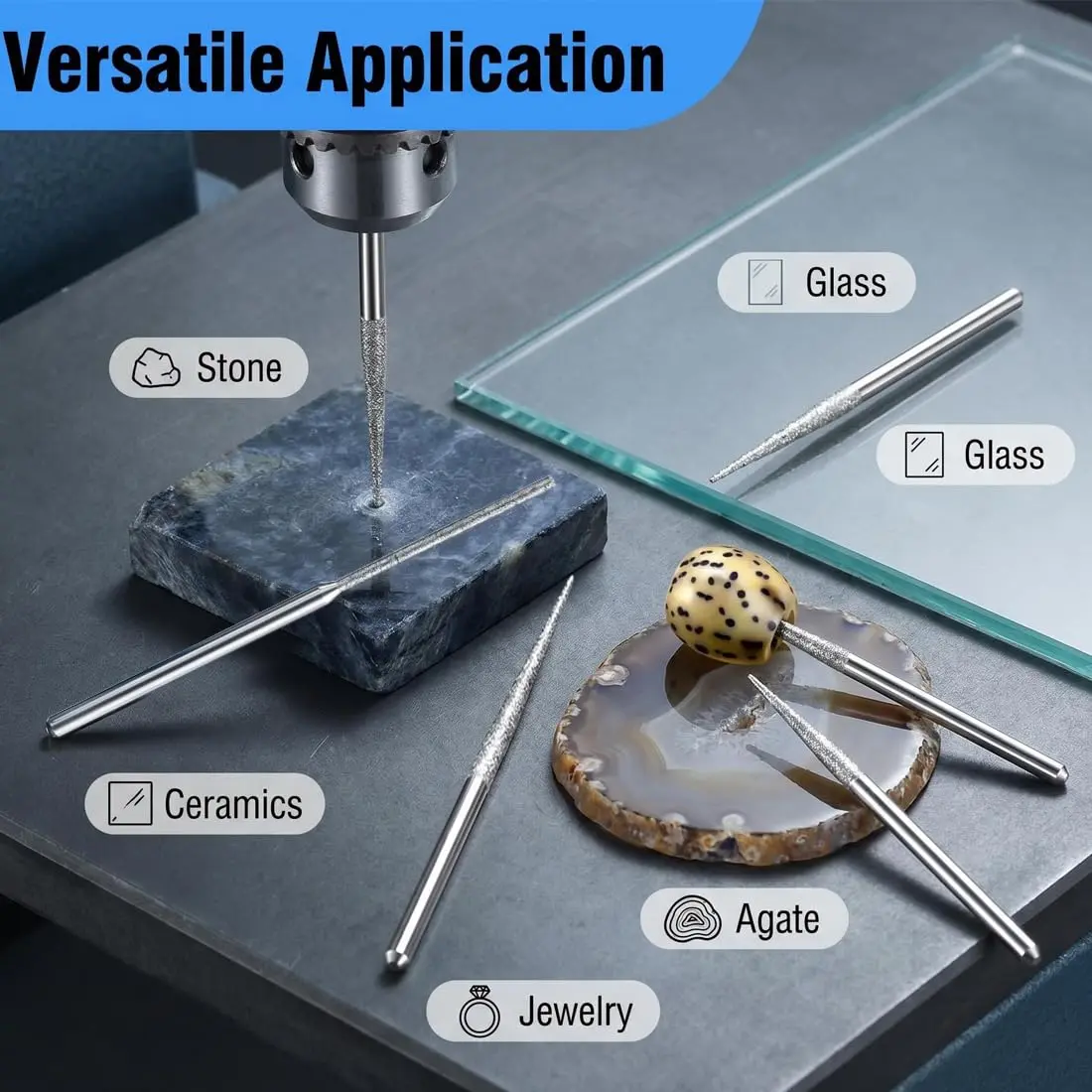 Luo ke 20 Pcs Diamond Mounted Bead Reamer 3.0mm Needle Shape | For Stone, Glass, Ceramics, Jewelry - view 5