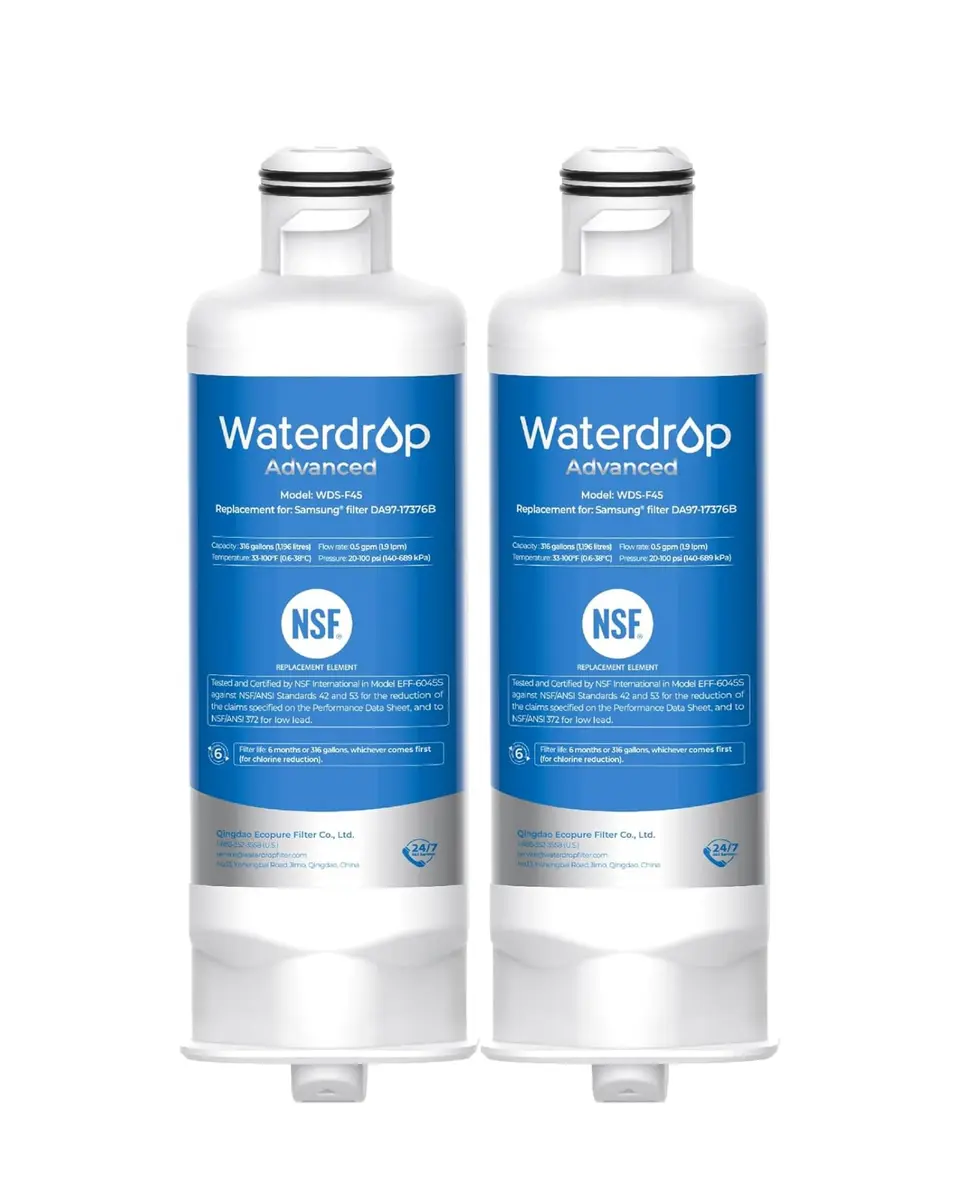 Waterdrop WDS-F45 Refrigerator Water Filter 2 Pack | NSF 53 & 42 Certified for Lead, Benzene, Mercury Reduction - main product image