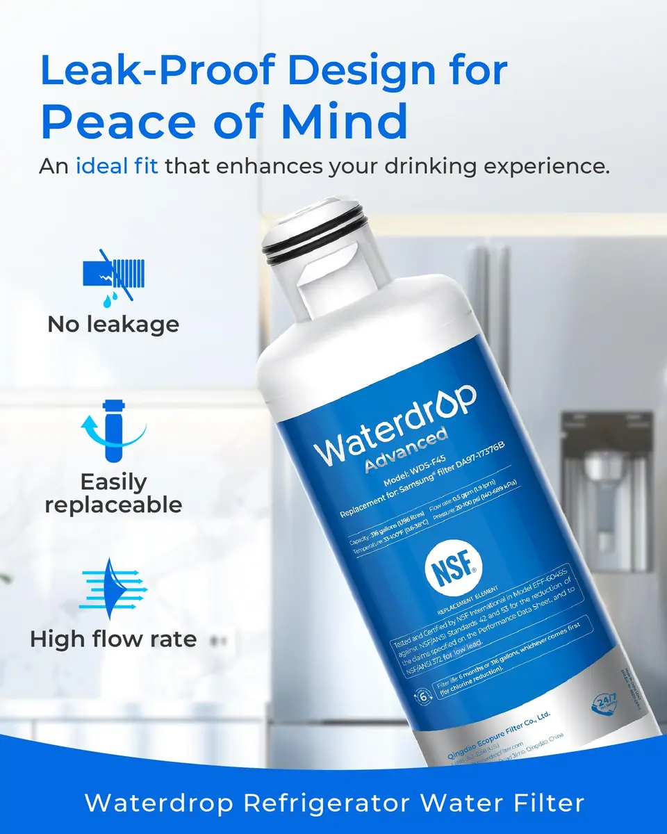 Waterdrop WDS-F45 Refrigerator Water Filter 2 Pack | NSF 53 & 42 Certified for Lead, Benzene, Mercury Reduction - view 3