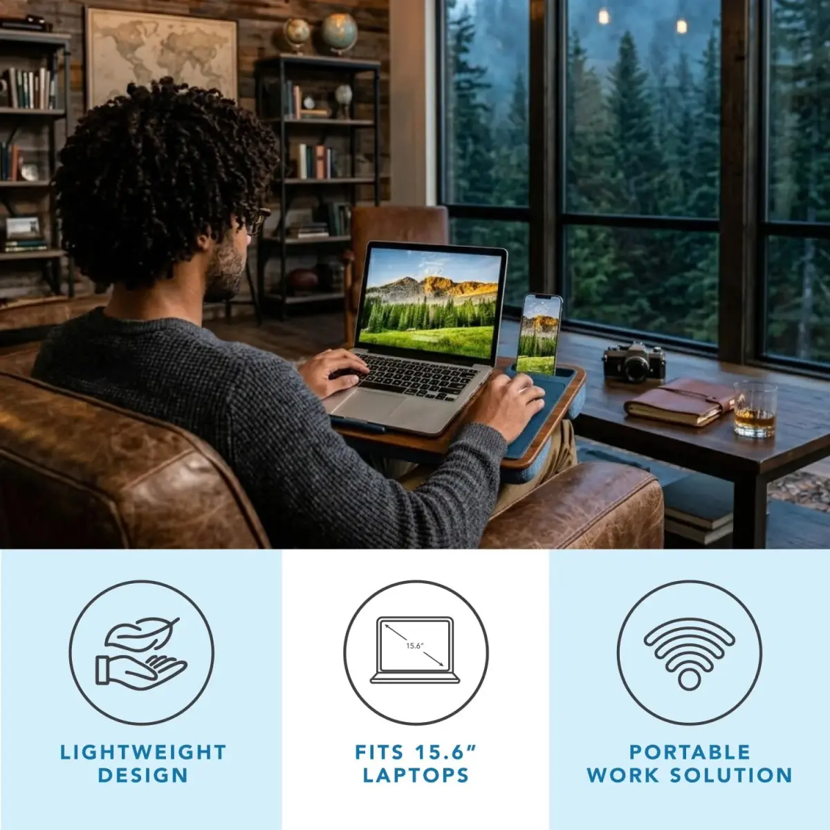 LapGear Home Office Lap Desk with Device Ledge, Mouse Pad, and Phone Holder, Espresso Blue | Work Comfortably Anywhere - view 2