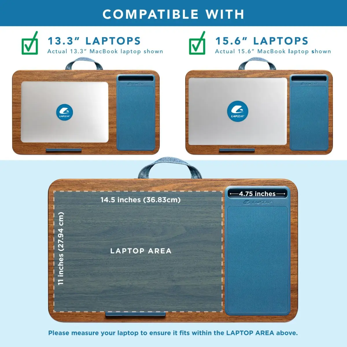 LapGear Home Office Lap Desk with Device Ledge, Mouse Pad, and Phone Holder, Espresso Blue | Work Comfortably Anywhere - view 3