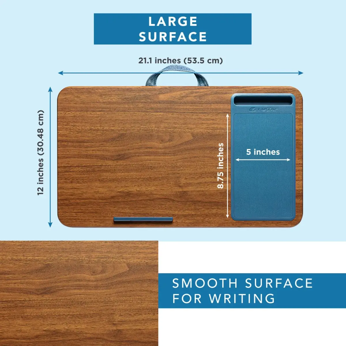 LapGear Home Office Lap Desk with Device Ledge, Mouse Pad, and Phone Holder, Espresso Blue | Work Comfortably Anywhere - view 5
