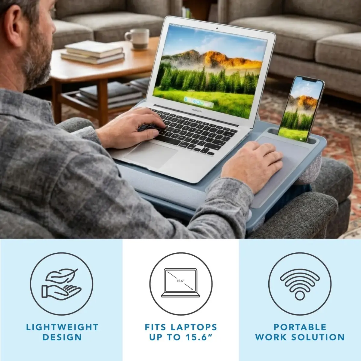 LapGear Home Office Pro Lap Desk with Wrist Rest & Mouse Pad, Slate Blue | Fits Laptops up to 39.6cm (15.6 Inch) - main product image