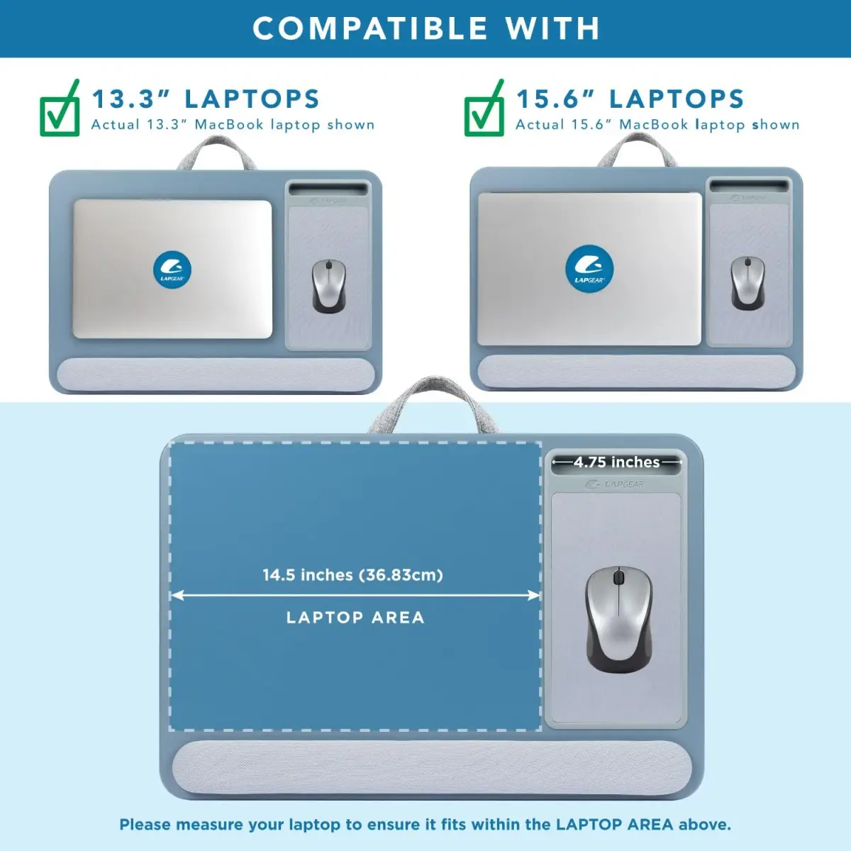 LapGear Home Office Pro Lap Desk with Wrist Rest & Mouse Pad, Slate Blue | Fits Laptops up to 39.6cm (15.6 Inch) - view 2