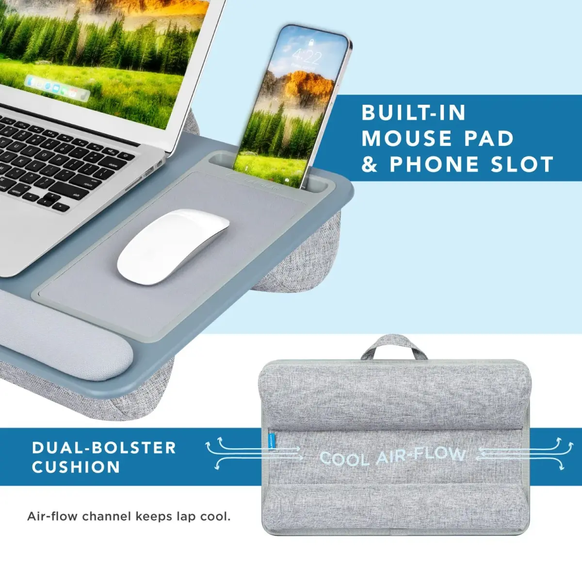 LapGear Home Office Pro Lap Desk with Wrist Rest & Mouse Pad, Slate Blue | Fits Laptops up to 39.6cm (15.6 Inch) - view 3
